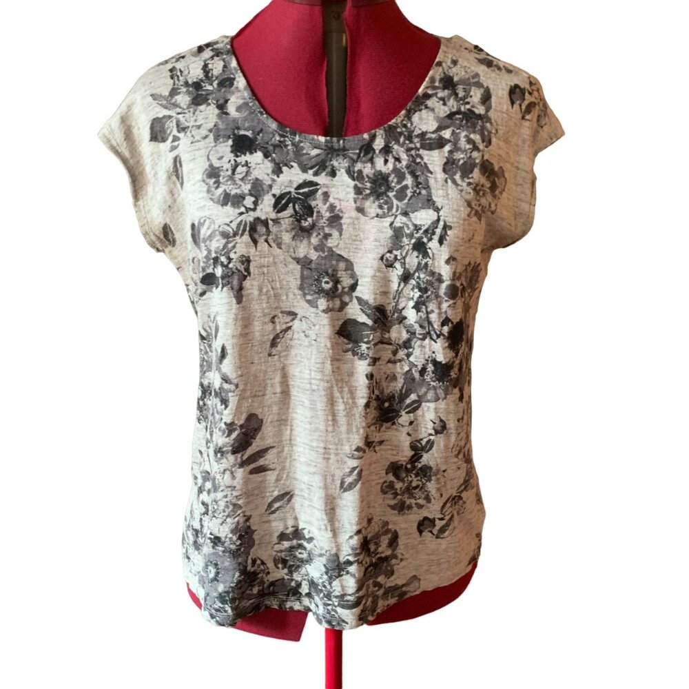CYNTHIA ROWLEY - Linen Blouse Top scoop neckline Cap sleeves - medium